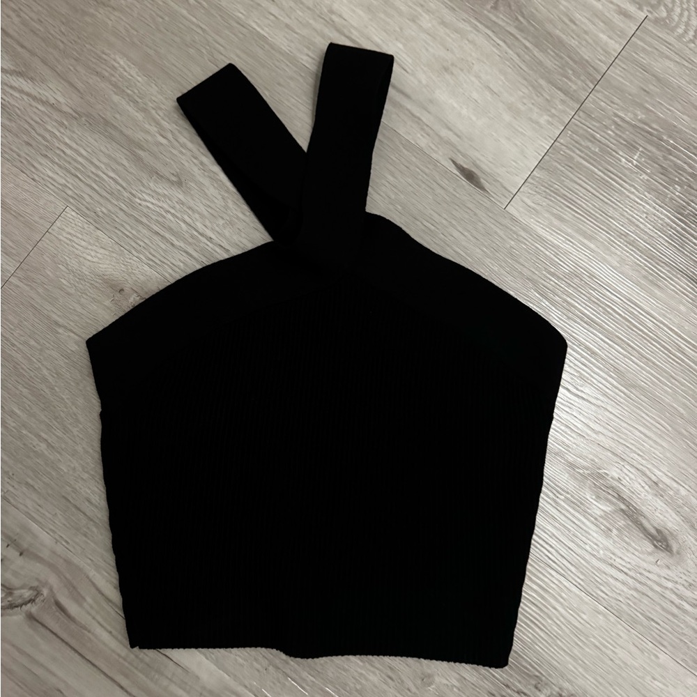 Babaton Black Asymmetrical Fitted Tank Top